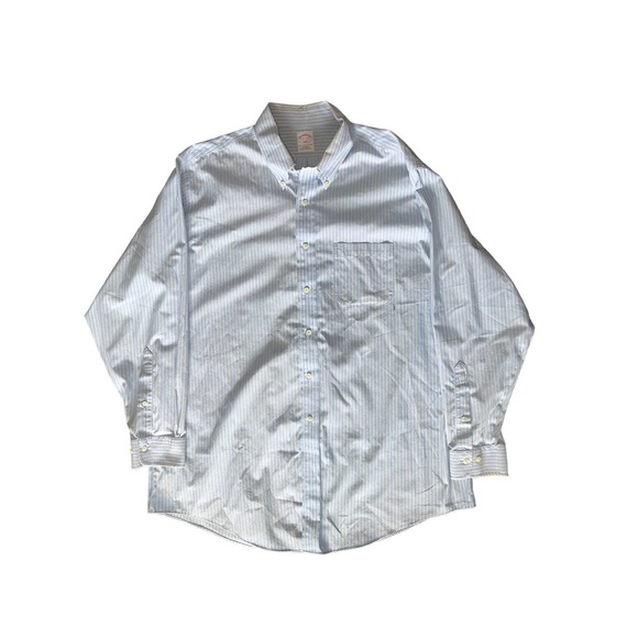 BROOKS BROTHERS 346 Men's 17 1/2 4/5 Blue Striped Button Up Dress Shirt - Picture 1 of 4